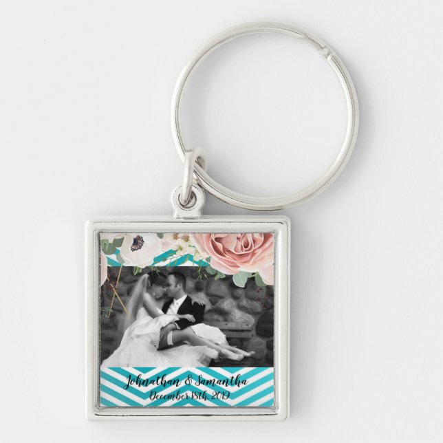 Personalized Photo Key Chain Geometric Rose Chevro (Front)