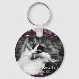 Personalized Photo Key Chain Plum Purple Roses Gol