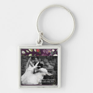 Personalized Photo Key Chain Plum Purple Roses Gol