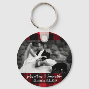 Personalized Photo Key Chain Red Buffalo Plaid Bea