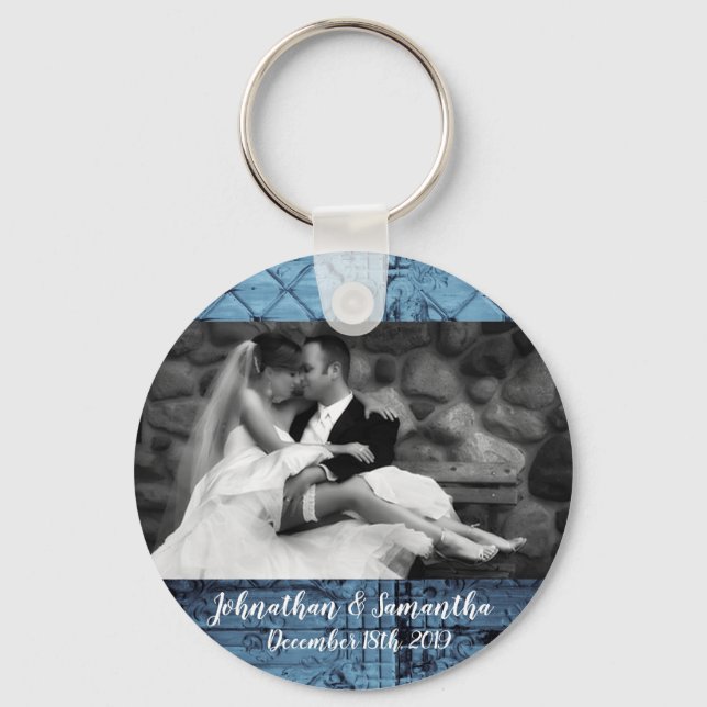 Personalized Photo Key Chain Rustic Tin Panel Ceil (Front)