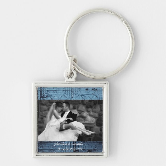 Personalized Photo Key Chain Rustic Tin Panel Ceil (Front)