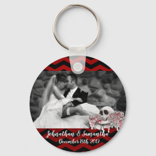 Personalized Photo Key Chain skull Rose goth Chevr
