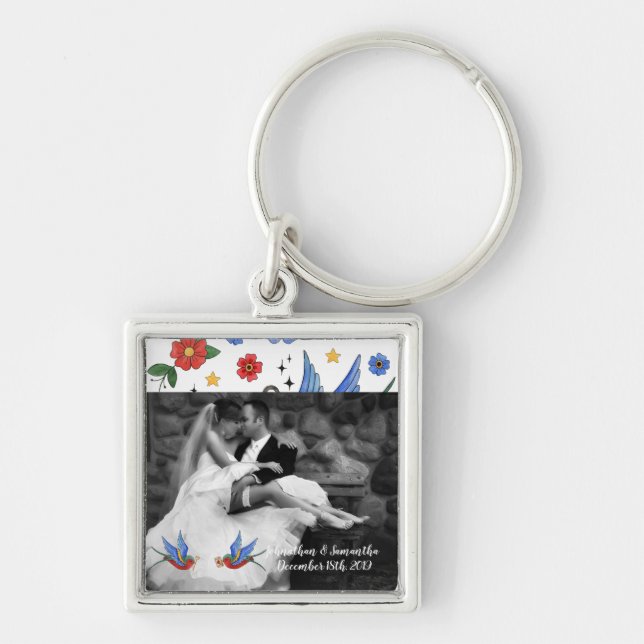 Personalized Photo Key Chain Traditional Bird Tatt (Front)