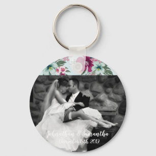 Personalized Photo Key Chain Tropical Flower on Bl