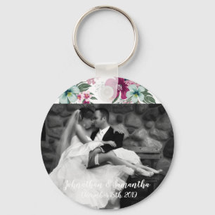 Personalized Photo Key Chain Tropical Flowers on W