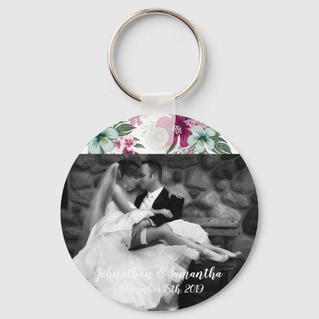 Personalized Photo Key Chain Tropical Flowers on W (Front)