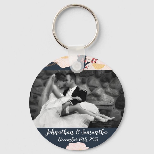 Personalized Photo Key Chain White Floral Flowers (Front)