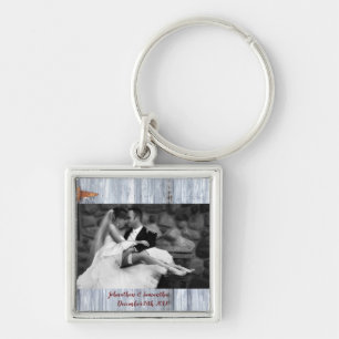 Personalized Photo Key Chain White Wash Wood Barn