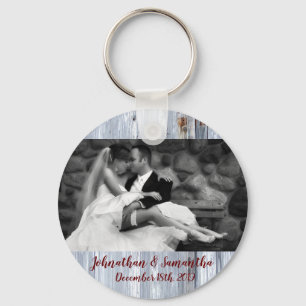 Personalized Photo Key Chain White Wash Wood Barn