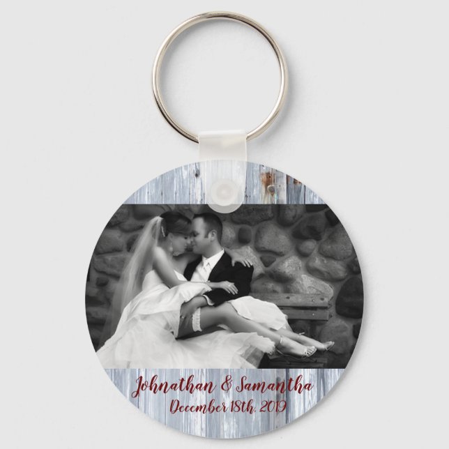 Personalized Photo Key Chain White Wash Wood Barn (Front)