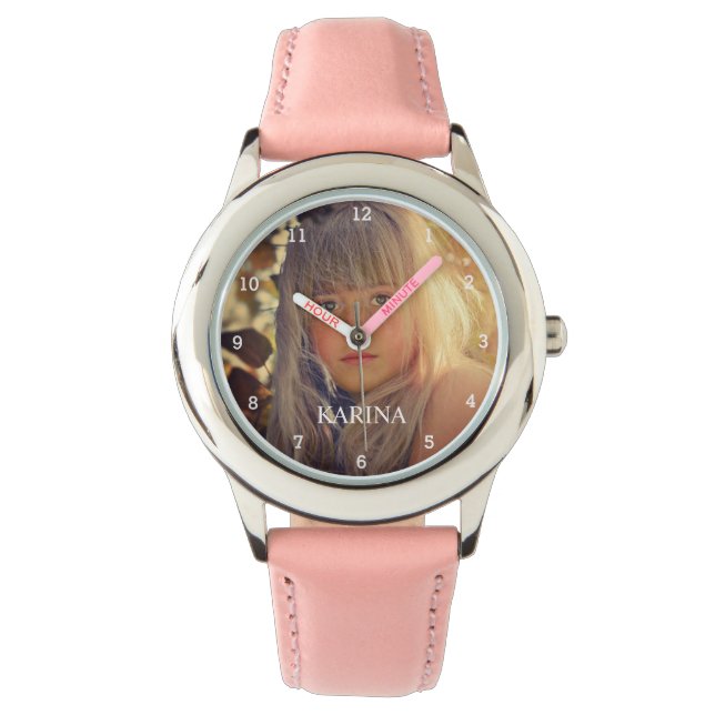 Personalized Photo Kids Family Name Girls Watch (Front)