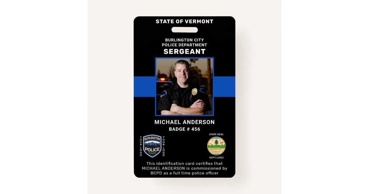 Personalized Photo Law Enforcement Police ID Card Badge Zazzle
