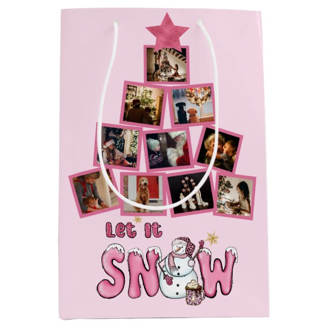 Personalized Photo Let it Snow Holiday Medium Gift Bag (Front)
