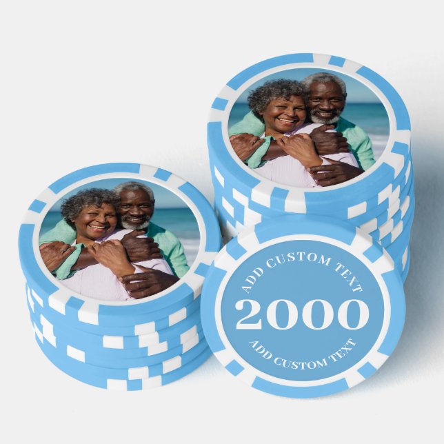 Personalized Photo Light Blue 2000 Value Game Poker Chips (Stack)