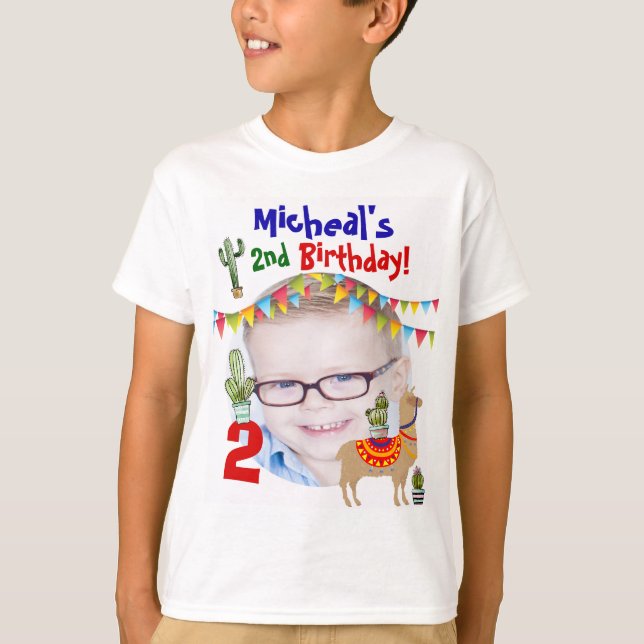 Personalized Photo Llama Birthday party boys T-Shirt (Front)