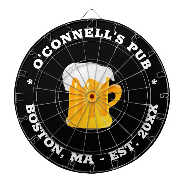 Personalized photo logo name est date sign black dartboard (Front)
