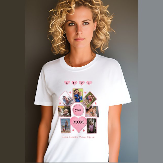Personalized Photo LOVE you MOM with Hearts White T-Shirt (Creator Uploaded)