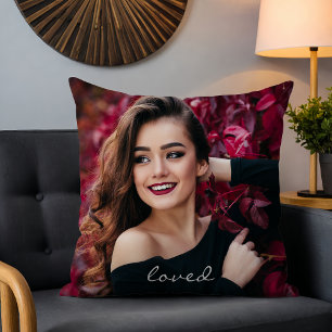 Personalized Photo Loved Script Keepsake Throw Pillow