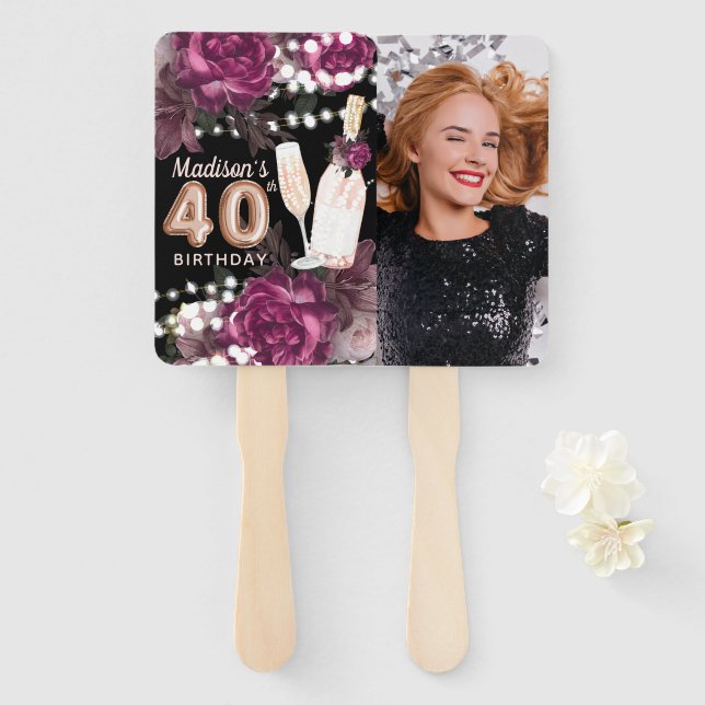Personalized Photo Luxury 40th Birthday Hand Fan (Front and Back)