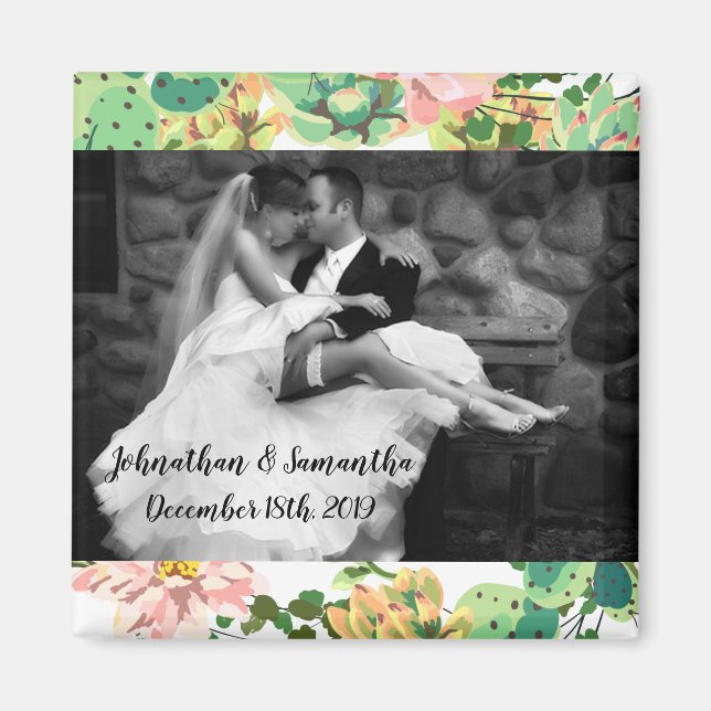 Personalized Photo Magnet Bohemian Cactus Succulen (Front)