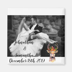 Personalized Photo Magnet boho deer Buck Head Brow