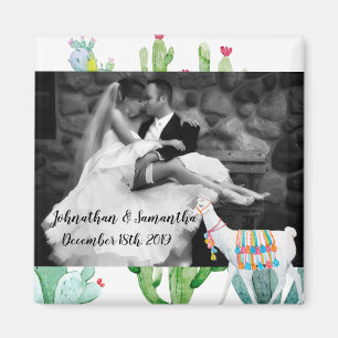 Personalized Photo Magnet Boho Llama Bohemian Cact