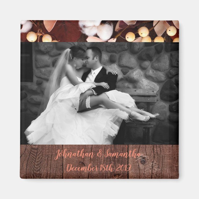 Personalized Photo Magnet Cotton Branch on Dark Wo (Front)