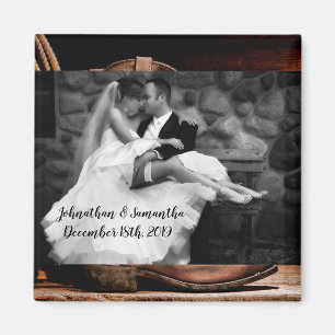 Personalized Photo Magnet Cowboy Boots Barn Wood R