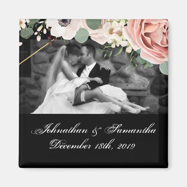 Personalized Photo Magnet Geometric Garden Black (Front)
