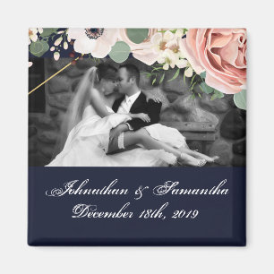 Personalized Photo Magnet Geometric Garden Navy