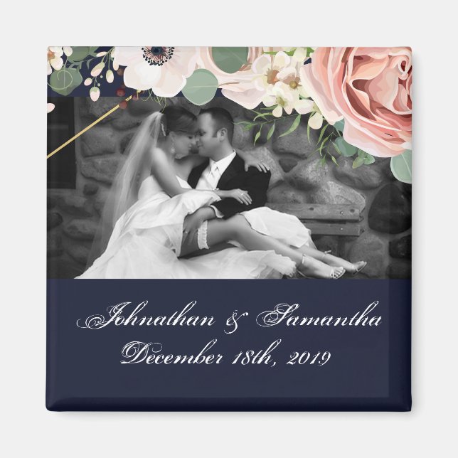 Personalized Photo Magnet Geometric Garden Navy (Front)