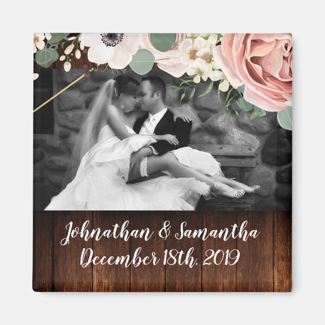 Personalized Photo Magnet Geometric Garden Rose (Front)
