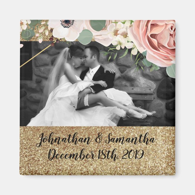 Personalized Photo Magnet Geometric Garden Rose (Front)