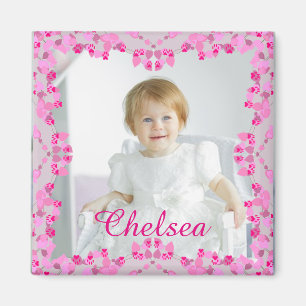 Personalized Photo Magnet Pink Border and Name