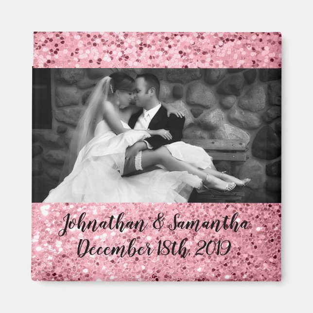 Personalized Photo Magnet Rose Gold Glitter (Front)