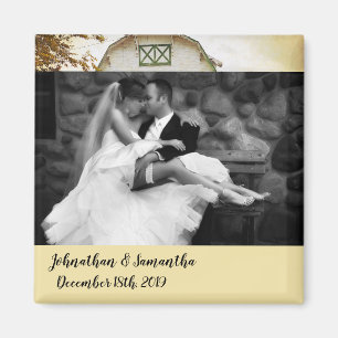 Personalized Photo Magnet Sunset Barn Country Rust