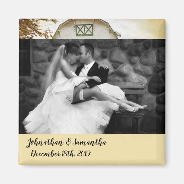 Personalized Photo Magnet Sunset Barn Country Rust (Front)
