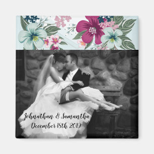 Personalized Photo Magnet Tropical Flower on Blue