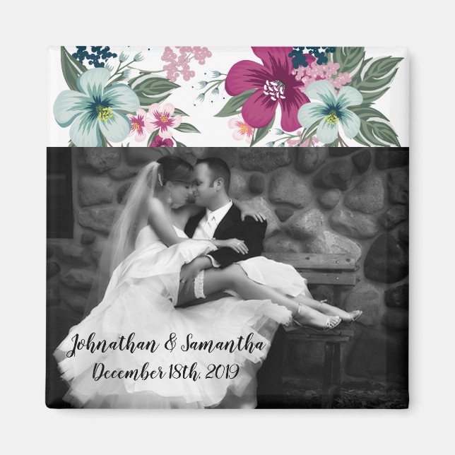 Personalized Photo Magnet Tropical Flowers on Whit (Front)