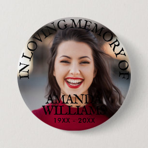 Personalized Photo Memorial Black Text 3 Inch Round Button