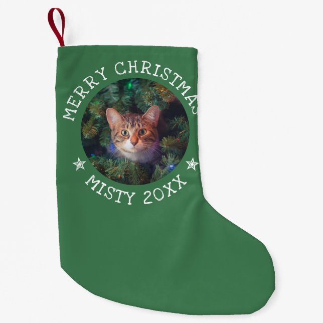 Personalized Photo Merry Christmas Cat Cute Pet Small Christmas Stocking (Front)