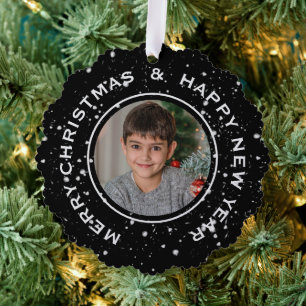 PERSONALIZED PHOTO MERRY CHRISTMAS HAPPY NEW YEAR ORNAMENT CARD