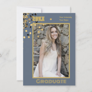 Personalized Photo Modern Grey Gold Sparkles  Invitation