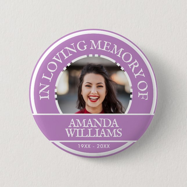 Personalized Photo Modern Memorial Lavender Purple 2 Inch Round Button (Front)