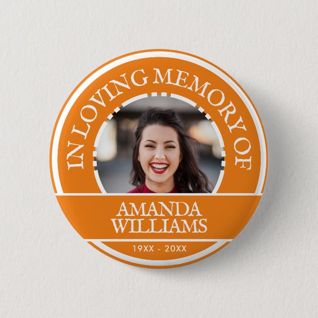 Personalized Photo Modern Memorial Orange 2 Inch Round Button (Front)