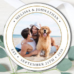 Personalized Photo Modern Wedding Favours Classic Round Sticker<br><div class="desc">Add the finishing touch to your wedding with these cute custom photo stickers. Perfect to label your wedding favours to all your guests, and for envelope stickers to send out thank you cards . Customize these photo stickers with your favourite couples photo, dog of honours photo, or your newlywed photo...</div>