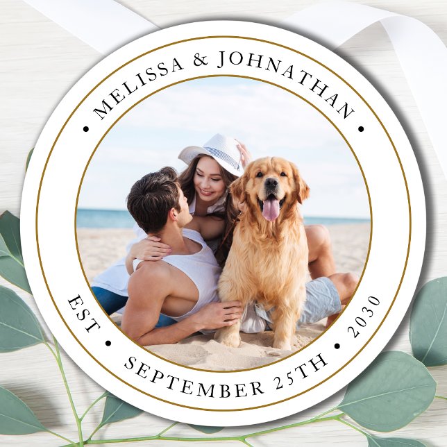 Personalized Photo Modern Wedding Favours Classic Round Sticker (Creator Uploaded)