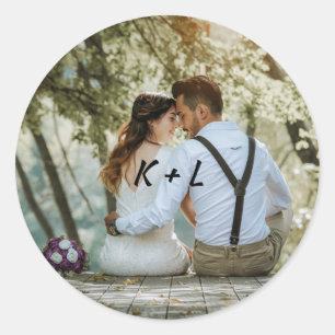 Personalized Photo Monogram Wedding Classic Round Sticker