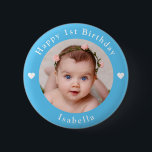 Personalized Photo, Name, Age Birthday Baby Blue 2 Inch Round Button<br><div class="desc">Adorable personalized photo,  name and age birthday baby blue button.</div>